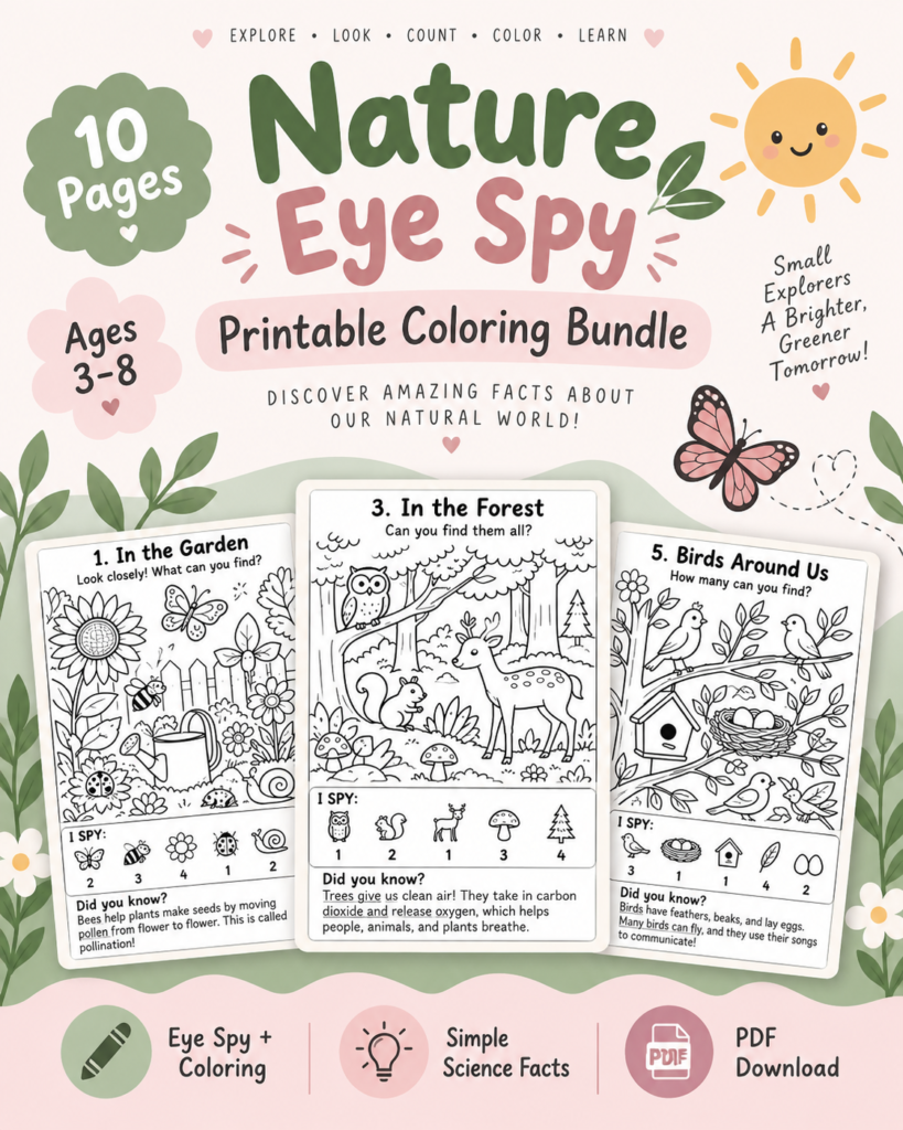 Nature Eye Spy Printable Coloring Bundle | Ages 3–8